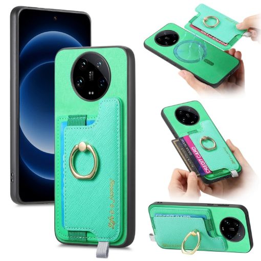 Xiaomi 14 Ultra Green Leather Magsafe Case with Card Holder & Ring - 1