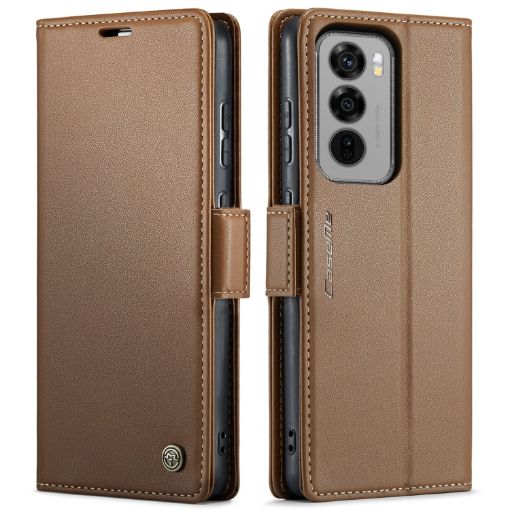 OPPO Reno12 5G CaseMe 023 Brown Leather RFID Anti-theft Phone Case - 1