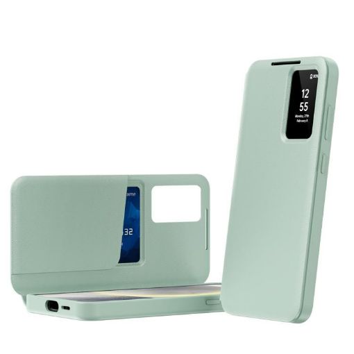 Samsung Galaxy S23 5G Green Leather Case with Card Slot & Smart View - 1