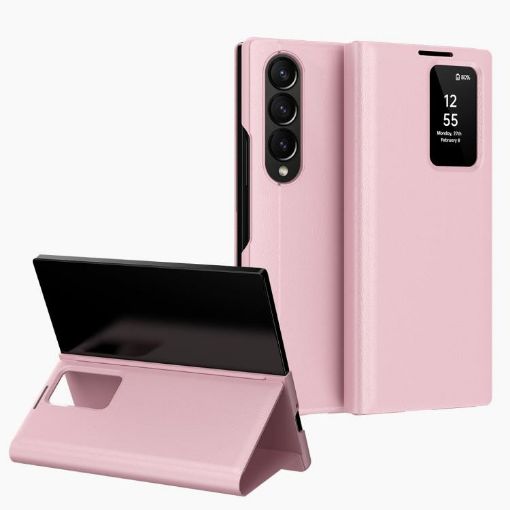 Samsung Galaxy Z Fold4 Pink Leather Case with Card Slot & Smart View - 1