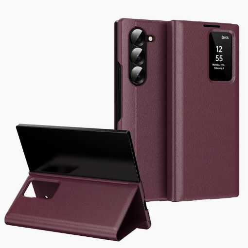 Samsung Galaxy Z Fold5 5G Leather Case with Card Slot - Red - 1