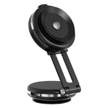T50 Dual Suction Cup Car Phone Stand for Dashboard/Windshield (Black+Silver) - 1