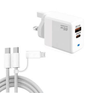 PD41 GaN PD 45W USB Charger + USB-C/8 Pin Cable for iPhone, UK Plug - 1