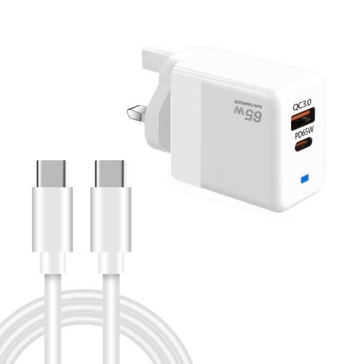 GaN PD 45W USB Charger + Type-C Cable, UK Plug, White - PD41 - 1