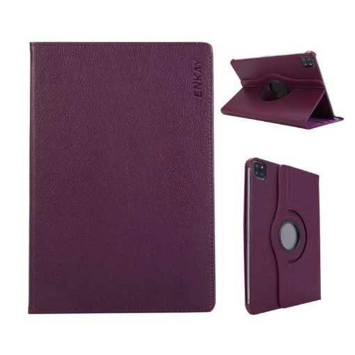 iPad Pro 13 2024 ENKAY 360 Rotation Leather Case - Dark Purple - 1
