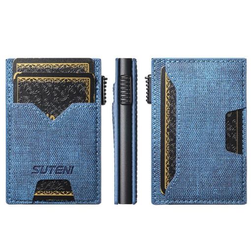 Suteni Blue Denim Double-Sided Card Slot Button Eject Card Box - 1