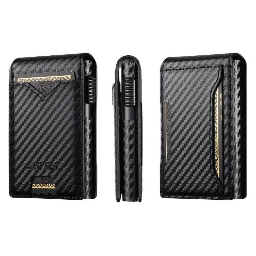 Suteni Carbon Fiber Pattern Button Box - Auto Pop Veneered Card (Black) - 1