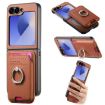 Samsung Galaxy Z Flip5 5G Brown Twill Fabric Card Bag Ring Case - 1