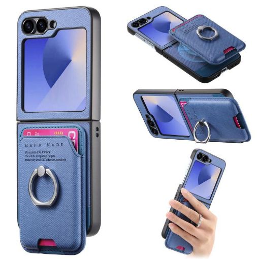 Samsung Galaxy Z Flip5 5G Blue Twill Fabric Card Bag Ring Case - 1