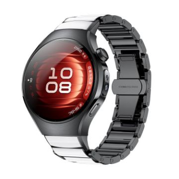 Huawei Watch 5 42mm Ceramic White Metal Band, Butterfly Buckle (Black White) - 1