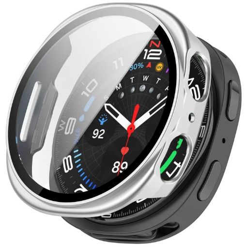 Samsung Galaxy Watch 8 44mm Tempered Film PC Case - Frosted Silver - 1