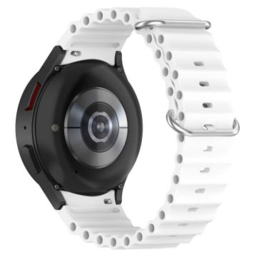 Samsung Galaxy Watch 7 40/44mm White Silicone Band Marine Silver Buckle - 1