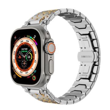 Octagonal Stainless Steel Watch for Apple Watch 46/49/45/44mm Silver Gold - 1