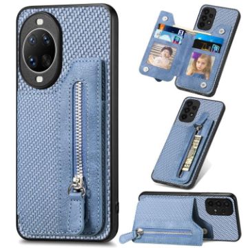Huawei nova 14 Pro Blue Carbon Fiber Flip Zipper Wallet Phone Case - 1