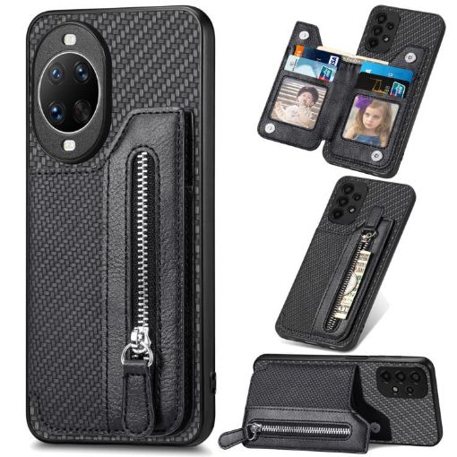 Huawei nova 14 Ultra Carbon Fiber Flip Zipper Wallet Case - Black - 1
