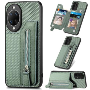 Huawei nova 14 Ultra Green Carbon Fiber Flip Zipper Wallet Case - 1
