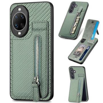 Huawei nova 14 Ultra Green Carbon Fiber Vertical Flip Zipper Case - 1