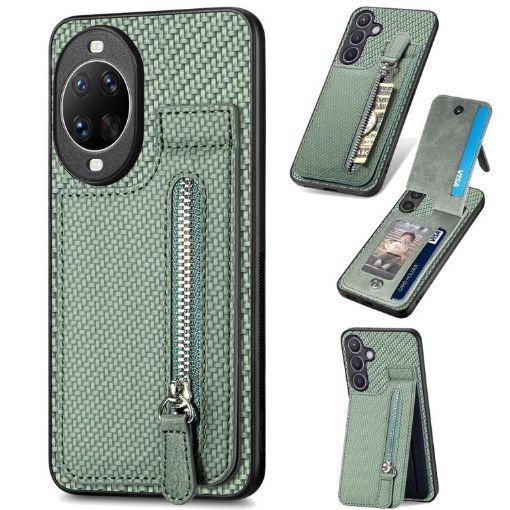 Huawei nova 14 Ultra Green Carbon Fiber Vertical Flip Zipper Case - 1