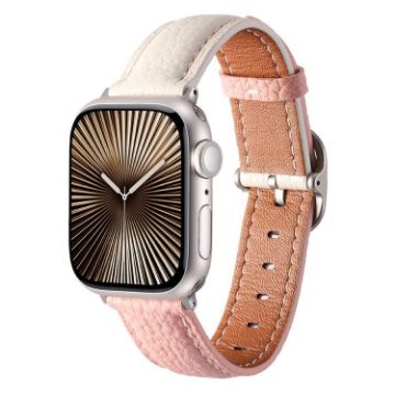 Apple Watch Band 42/41/40/38mm Square Buckle Litchi Leather White Pink - 1