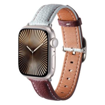 Genuine Leather Watch Band for Apple Watch 42/41/40/38mm - Misty Blue Burgundy - 1