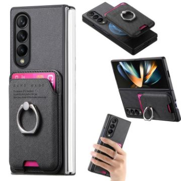Samsung Galaxy Z Fold3 5G Twill Fabric Card Bag Ring Case - Black - 1