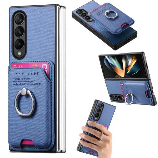 Samsung Galaxy Z Fold3 5G Blue Twill Fabric Card Bag Ring Case - 1