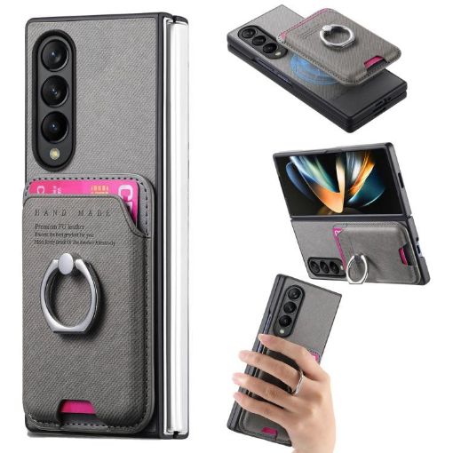 Samsung Galaxy Z Fold4 5G Gray Twill Fabric Card Bag Ring Case - 1