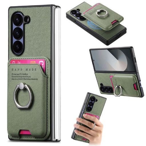 Samsung Galaxy Z Fold5 5G Green Twill Fabric Card Bag Ring Case - 1