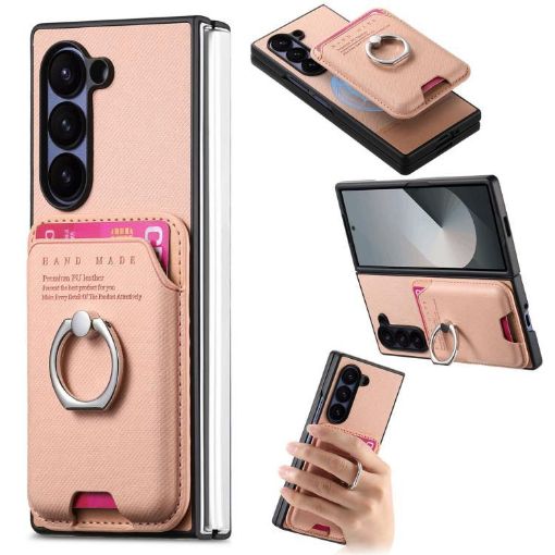 Samsung Galaxy Z Fold5 5G Pink Twill Fabric Card Bag Ring Case - 1