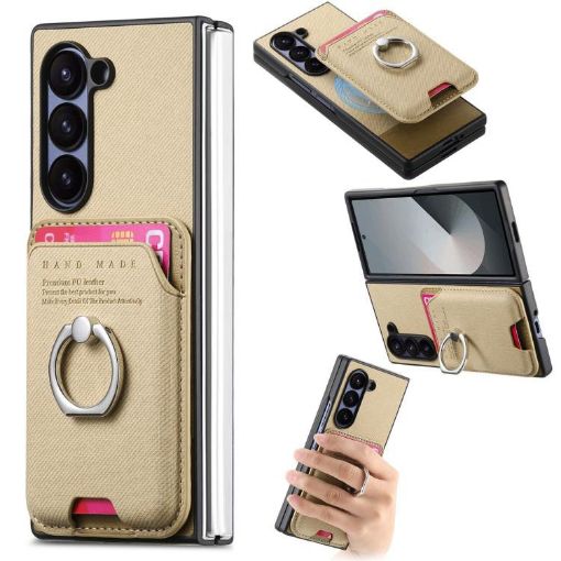 Samsung Galaxy Z Fold6 5G Twill Fabric Card Bag Ring Case Khaki - 1