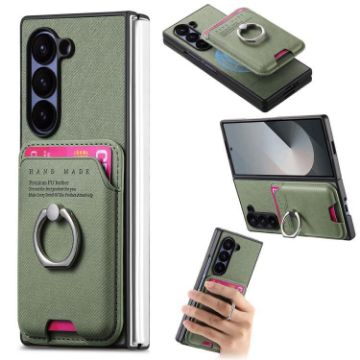 Samsung Galaxy Z Fold6 5G Green Twill Fabric Card Bag Ring Case - 1