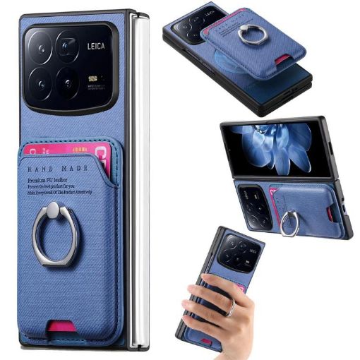 Xiaomi Mix Fold 4 Blue Twill Fabric Card Bag Ring Magnetic Phone Case - 1