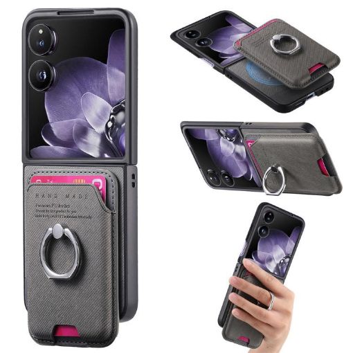 Xiaomi Mix Flip Gray Twill Fabric Card Bag Ring Magnetic Phone Case - 1