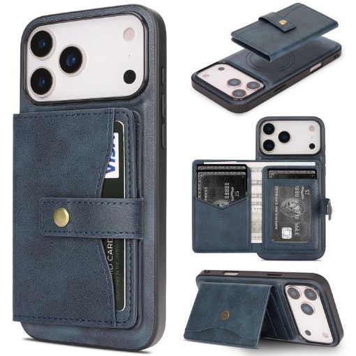 iPhone 17 Pro Max Kalebol Magnetic Card Bag MagSafe Leather Case Blue - 1