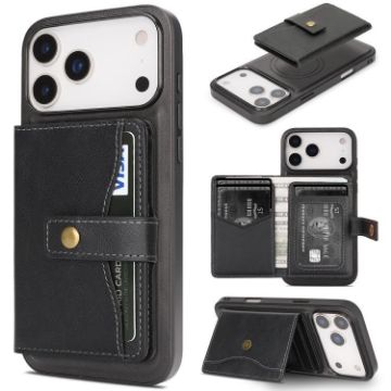 iPhone 17 Pro Kalebol Magnetic Card Bag MagSafe Leather Case (Black) - 1