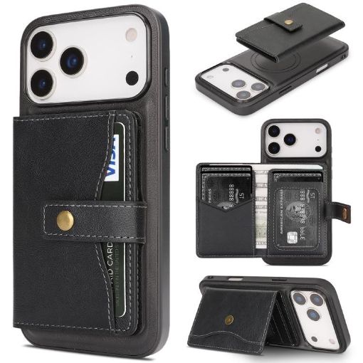 iPhone 17 Pro Kalebol Magnetic Card Bag MagSafe Leather Case (Black) - 1