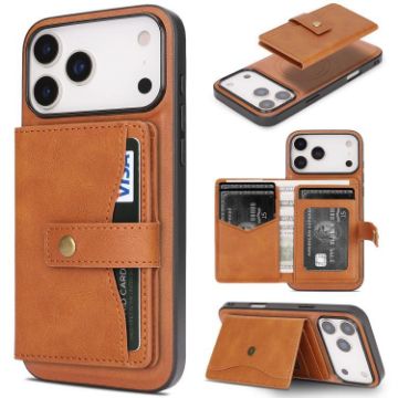 iPhone 17 Pro Kalebol Magnetic Card Bag MagSafe Leather Case Brown - 1