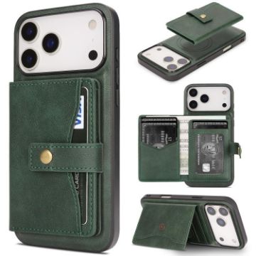 iPhone 17 Pro Kalebol Magnetic Card Bag MagSafe Leather Case Green - 1