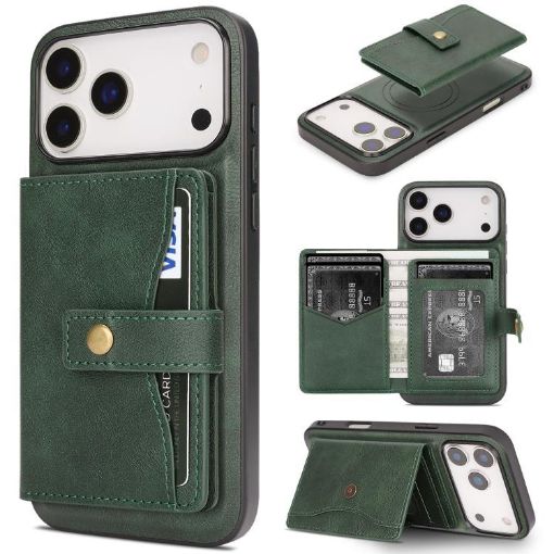 iPhone 17 Pro Kalebol Magnetic Card Bag MagSafe Leather Case Green - 1