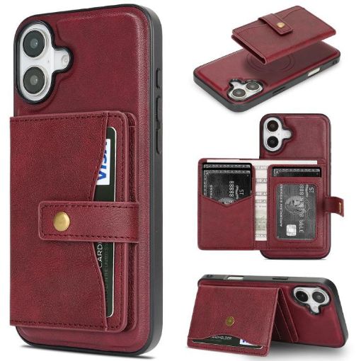 iPhone 17 Kalebol Red Leather MagSafe Case with Card Bag & Ring - 1