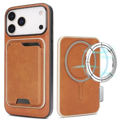 iPhone 17 Pro Kalebol Slim MagSafe Leather Card Case (Brown) - 1