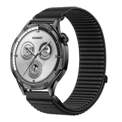 22mm Black Woven Nylon Hook & Loop Fastener Watch Band - 1