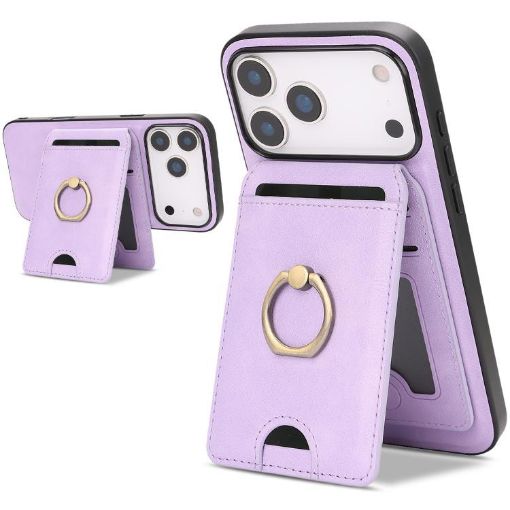 iPhone 17 Pro Max Leather MagSafe Card Holder Case - Purple - 1