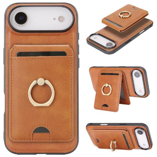 iPhone 17 Air Leather Case with MagSafe Ring & Card Holder (Brown) - 1