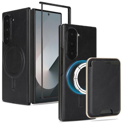 Samsung Galaxy Z Fold6 Kalebol MagSafe Leather Card Case (Black) - 1