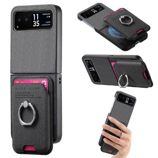 Motorola Moto Razr 40 Black Twill Fabric Card Bag Ring Magnetic Case - 1