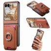 Moto Razr 50/60 Brown Twill Fabric Card Bag Ring Magnetic Case - 1