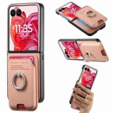 Moto Razr 50 Ultra Pink Twill Fabric Card Bag Ring Magnetic Case - 1
