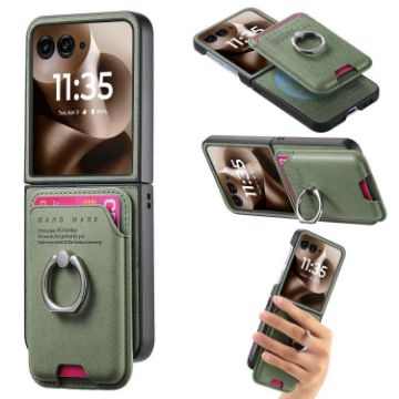 Moto Razr 60 Ultra Green Twill Fabric Card Bag Ring Magnetic Case - 1