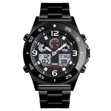 SKMEI 1538 Men's Sports Watch, Large Dial, Black Steel Belt - 1